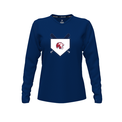 [FTLVPTNV-FYXS-LOGO3] Decker Performance T-Shirt (Female Youth XS, Navy, V Neck, Logo 3, Long Sleeve)