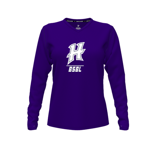 [FTLVPTPP-FYXS-LOGO1] Decker Performance T-Shirt (Female Youth XS, Purple, V Neck, Logo 1, Long Sleeve)